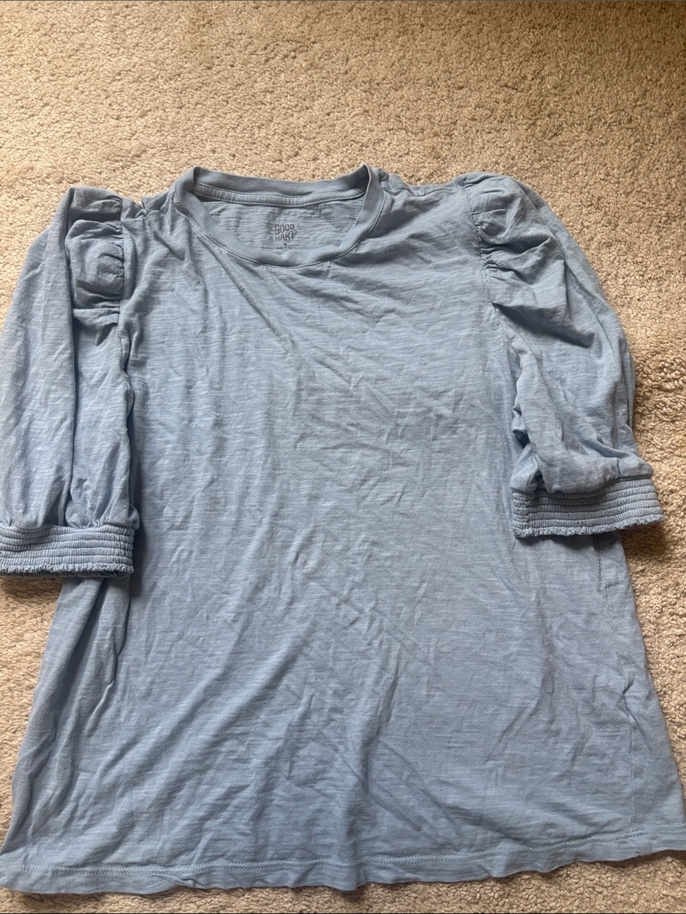 Light Blue Puff Sleeve Smocked-Cuff Women's Tee